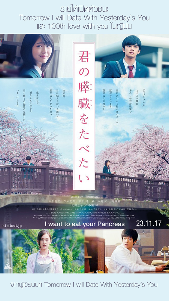 “Kimi no suizô wo tabetai” เปิดตัวแรงทำลายสถิติรายได้หนังรักเรียกน้ำตาของญี่ปุ่นในปีนี้ ชนะ “Tomorrow I Will Date With Yesterday’s You” และ “The 100th Love with You”