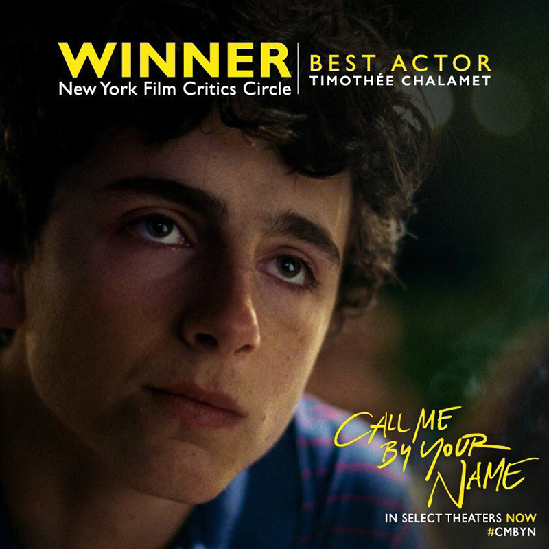 ประกาศแล้ว! ผลรางวัล “สมาคมนักวิจารณ์ภาพยนตร์นิวยอร์ก” ปีนี้ “ทิโมเธ ชาลาเมต์” จาก “Call Me by Your Name” คว้า “นักแสดงนำชายยอดเยี่ยม” พร้อมทำลายสถิตินำชายอายุน้อยที่สุด
