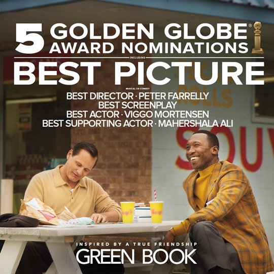 “Green Book” แรงเกินต้าน! มิตรภาพต่างสีที่โลกตกหลุมรัก เข้าชิง 5 ลูกโลกทองคำ “หนังเยี่ยม-ผู้กำกับ-บท-นำชาย-สมทบชาย” มุ่งหน้าสู่ ออสการ์
